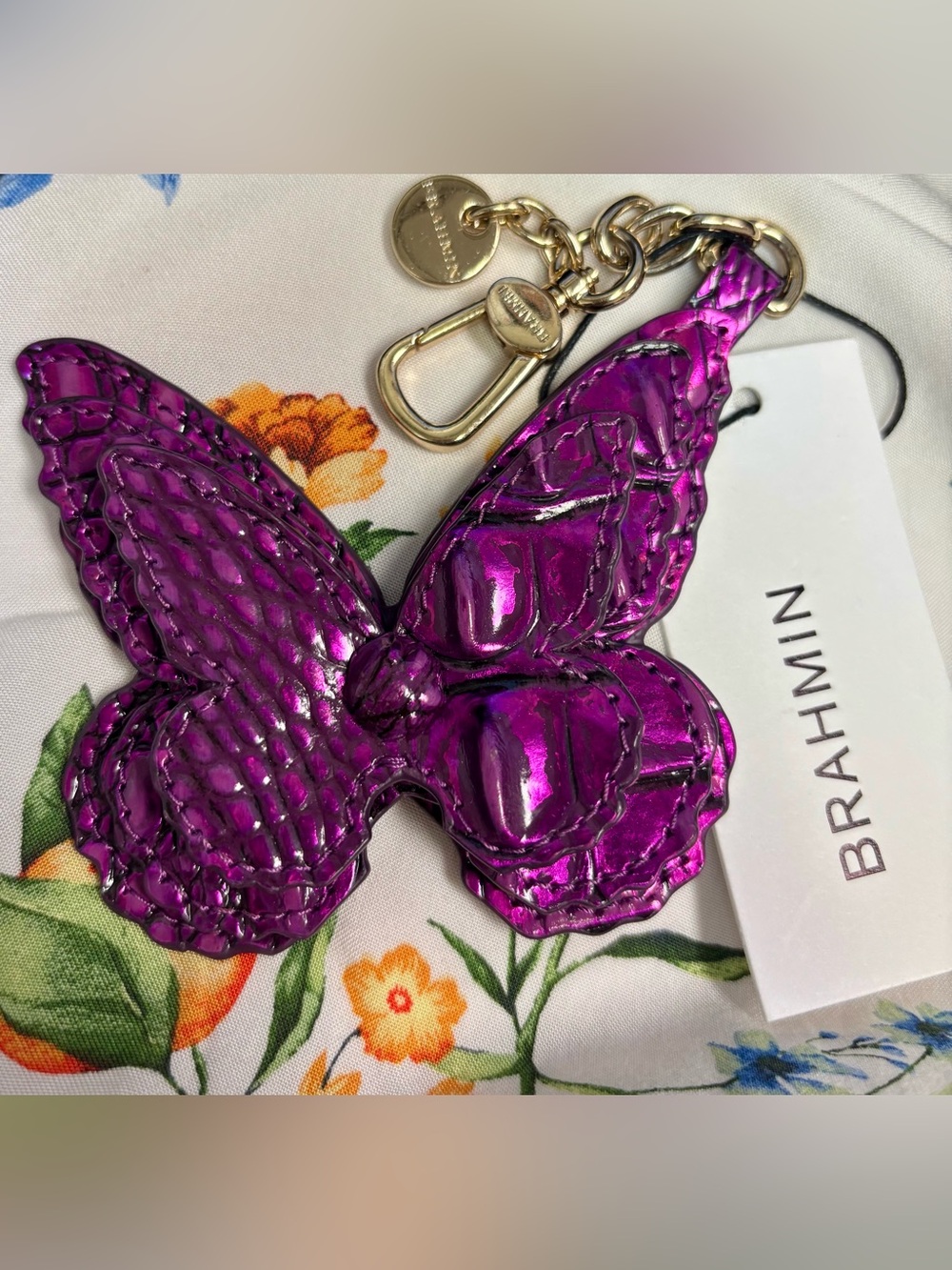 Brahmin Butterfly Tassel Bag Charm Purple Potion Leather NWT